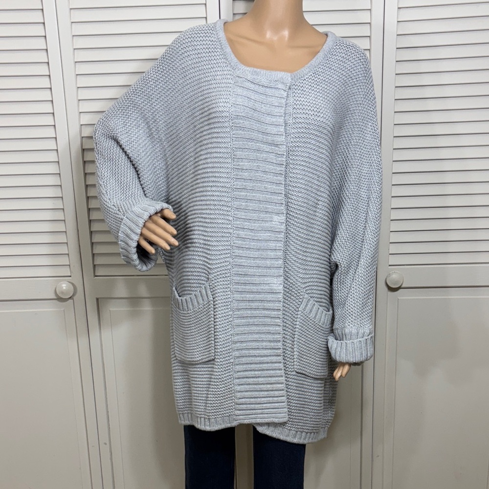 Poetry Light Gray Women's Knit Oversized Cardigan Lagenlook Medium
